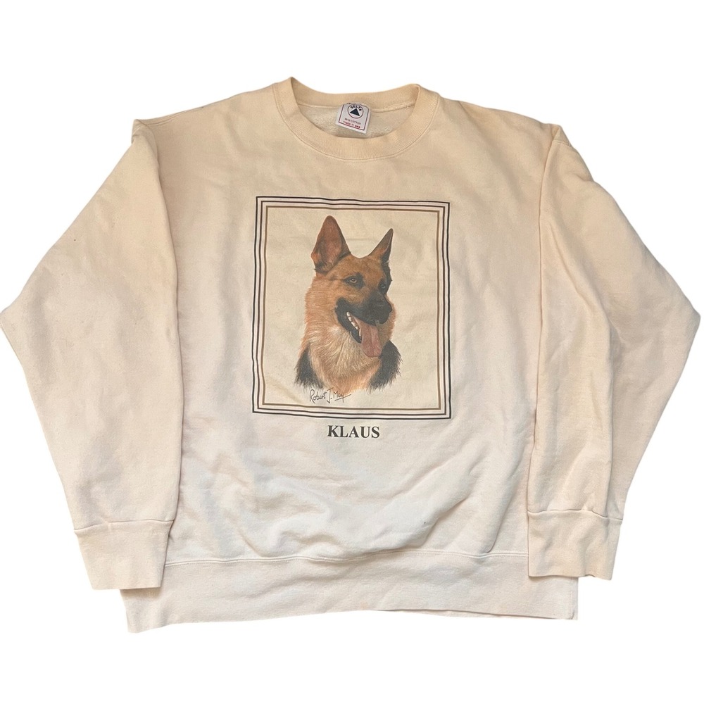Vintage Delta German Shepherd Klaus Dog Graphic Sweatshirt XL Cream Made in USA